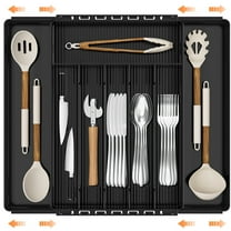 GPED Silverware Drawer Organizer, Expandable Clear Acrylic Silverware Organizer, Kitchen Drawer Organizer for Utensils, Adjustable Cutlery Tray, Office, Supplies-8 Compartments, Medium, Black