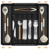 Silverware Drawer Organizer, Expandable Clear Acrylic Silverware Organizer, Kitchen Drawer Organizer for Utensils, Adjustable Cutlery Tray, Office, Bathroom Supplies-8 Compartments, Medium, Black