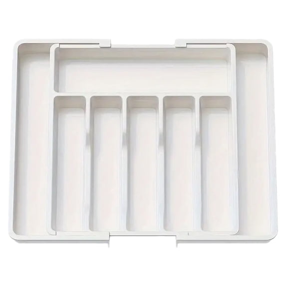 Silverware Drawer Organizer, Expandable Kitchen Drawer Organizer, Adjustable Cutlery Tray, Cooking Utensil Drawer Holder for Forks, Knives, Multipurpose Kitchen Organizers,22.44x14.96x1.96",White