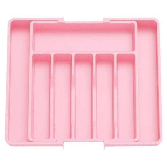 Silverware Drawer Organizer, Expandable Kitchen Drawer Organizer, Adjustable Cutlery Tray, Cooking Utensil Drawer Holder for Forks, Knives, Multipurpose Kitchen Organizers,22.44x14.96x1.96",Pink
