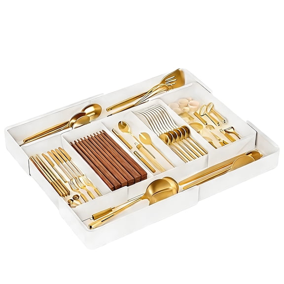 Silverware Drawer Organizer, Expandable Kitchen Utensil Tray, 10.6–20.1 in Adjustable Cutlery Tray with Removable Dividers, PET Plastic Drawer Insert for Spoons, Forks, Knives