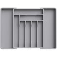 thumbnail image 1 of Silverware Drawer Organizer, Expandable Utensil Organizer for Kitchen Drawers, Adjustable Cutlery and Flatware Tray, Plastic Spoons Forks Knives Holder Storage Dividers, Large, Gray, 1 of 8
