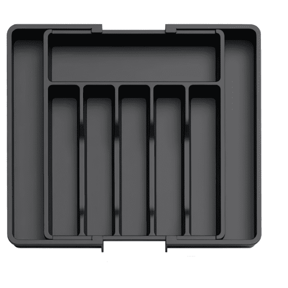 Silverware Drawer Organizer, Expandable Utensil Tray for Kitchen, BPA Free Flatware and Cutlery Holder, Adjustable Plastic Storage for Spoons Forks Knives, 13"-22.4", Black