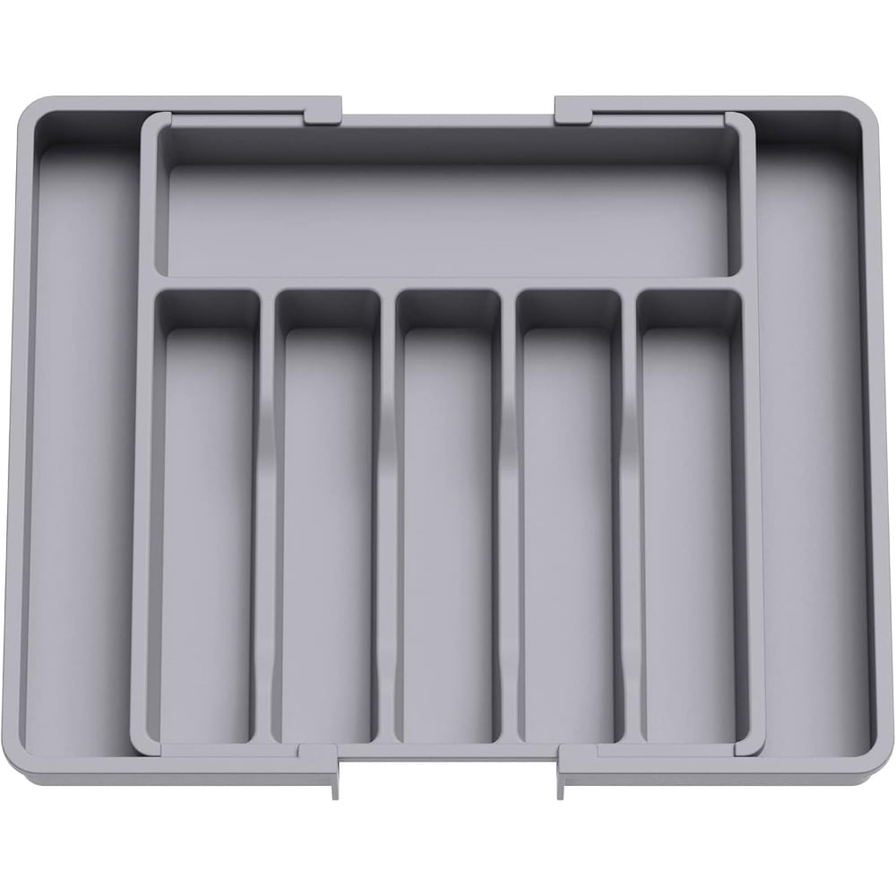 Silverware Drawer Organizer, Expandable Utensil Tray for Kitchen, BPA Free Flatware and Cutlery Holder, Adjustable Plastic Storage for Spoons Forks Knives, Large, Black