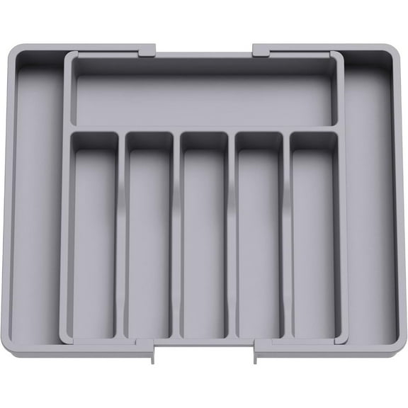 Silverware Drawer Organizer, Expandable Utensil Tray for Kitchen, BPA Free Flatware and Cutlery Holder, Adjustable Plastic Storage for Spoons Forks Knives, Large, Black