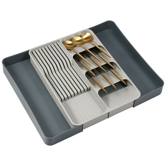 Silverware Drawer Organizer, Expandable Utensil Tray for Kitchen BPA Free Flatware and Cutlery Holder Adjustable Plastic Storage for Spoons Forks Knives, Large