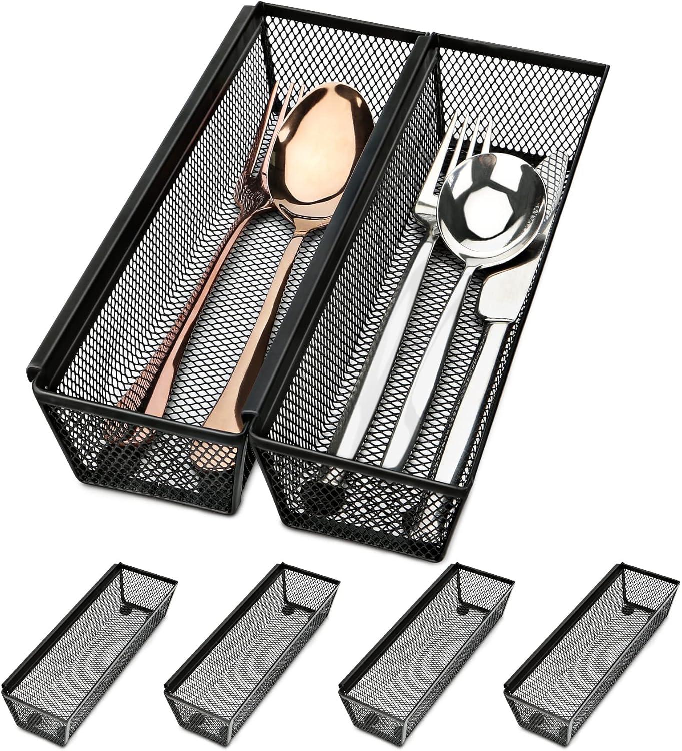 Silverware Drawer Organizer, Silverware Organizer for Drawer, 6 Pack Utensil Organizer for Kitchen Drawers, Kitchen Drawer Organizer for Large Utensils with Interlocking Arm
