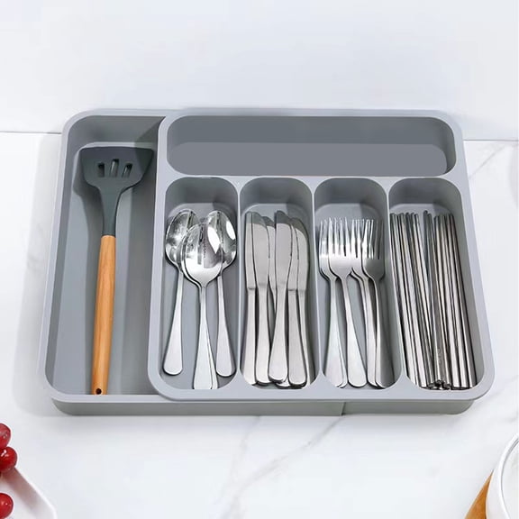 Silverware Drawer Organizer Tray, Plastic Cutlery Storage for Kitchen Drawer, Flatware and Utensil Holder Divider for Spoons Forks Knives Tableware, 6 Compartments