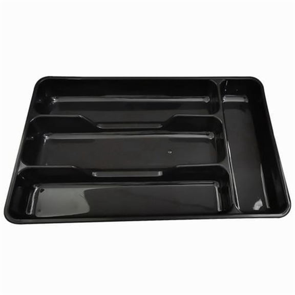 Silverware Drawer Organizer Tray, Plastic Cutlery Storage for Kitchen Drawer, Flatware and Utensil Holder Divider for Spoons forks Knives Tableware, 5 Compartment Silverware Organizer,(Black,6x10 in)