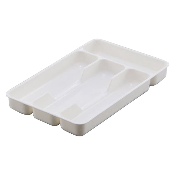 Silverware Drawer Organizer Tray, Plastic Cutlery Storage for Kitchen Drawer, Flatware and Utensil Holder Divider for Spoons forks Knives Tableware, 5 Compartment Silverware Organizer,(White,6x10 in)