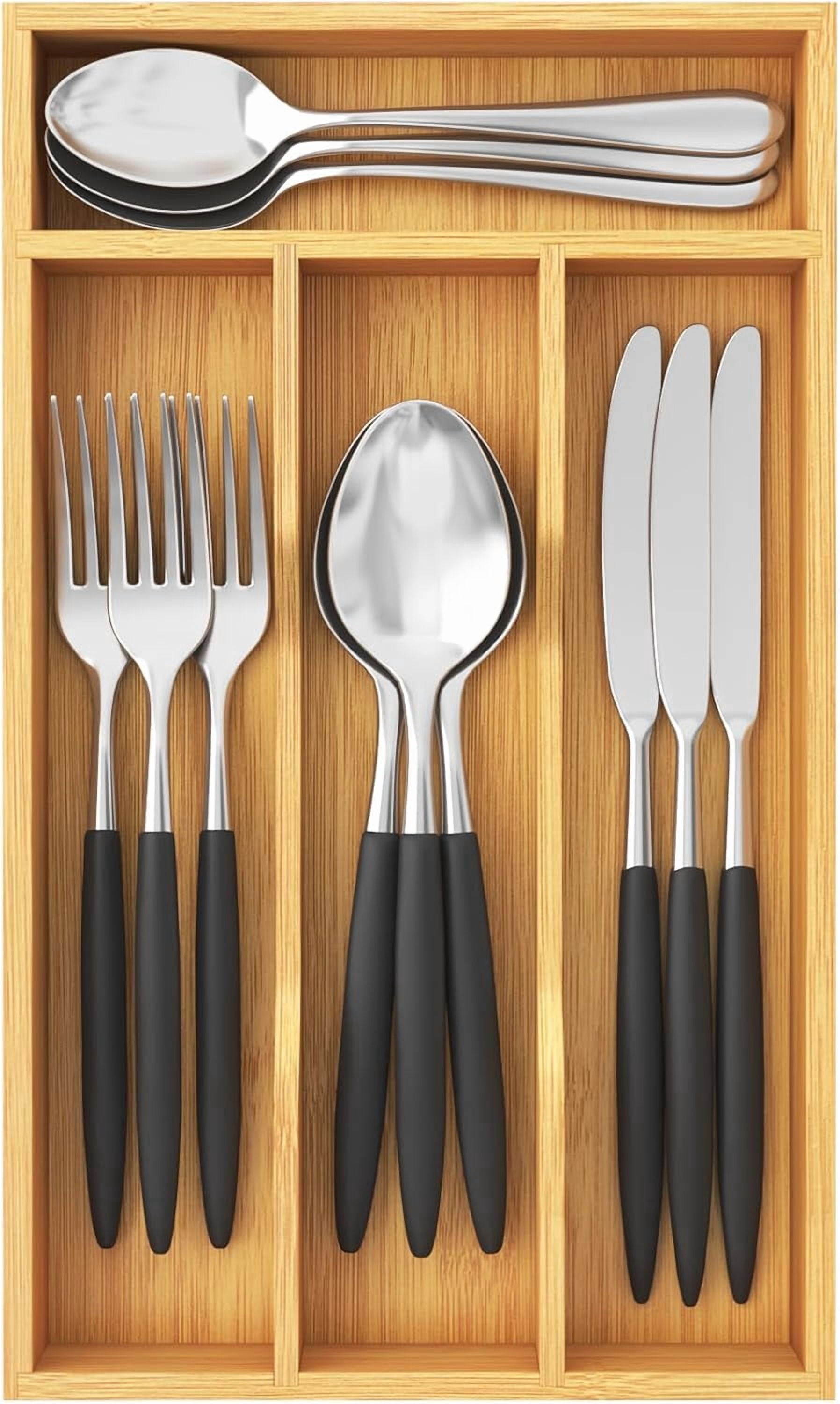 Silverware Drawer Organizer, Utensil Tray for Kitchen, Flatware and Cutlery Holder, Storage for Spoons Forks Knives, 6.7 x 12", Natural