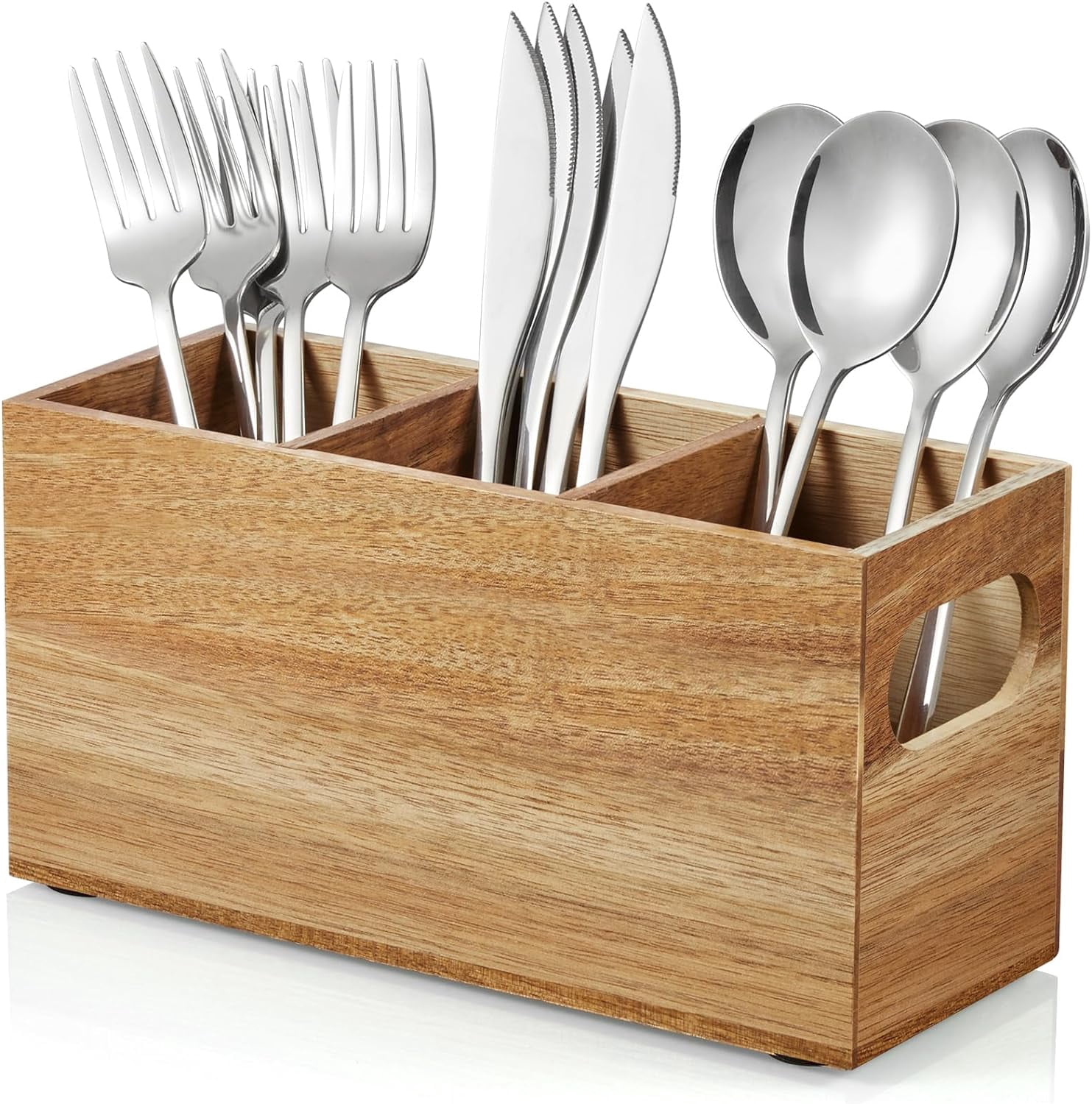 Silverware Holder, Acacia Wooden Utensil Caddy, Countertop, Cutlery Holder for Party, Fork Spoon Knife Organizer