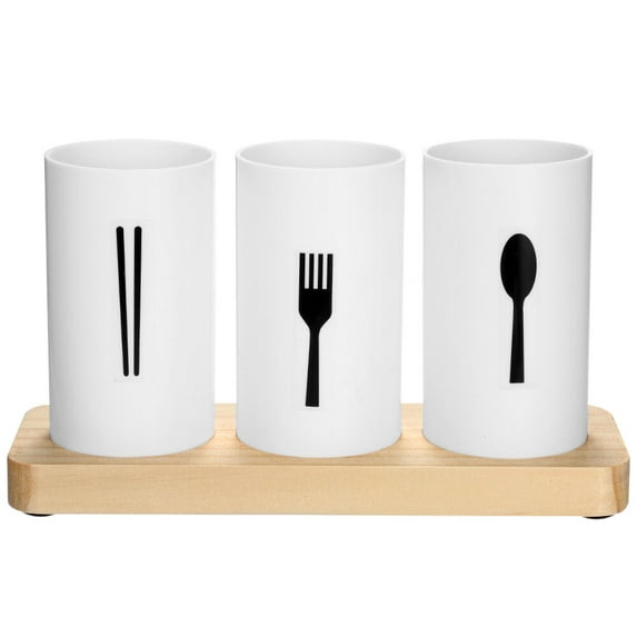 Silverware Holder Cutlery Holder for Chopsticks Spoons Forks Flatware Holder with Oak Wood Base