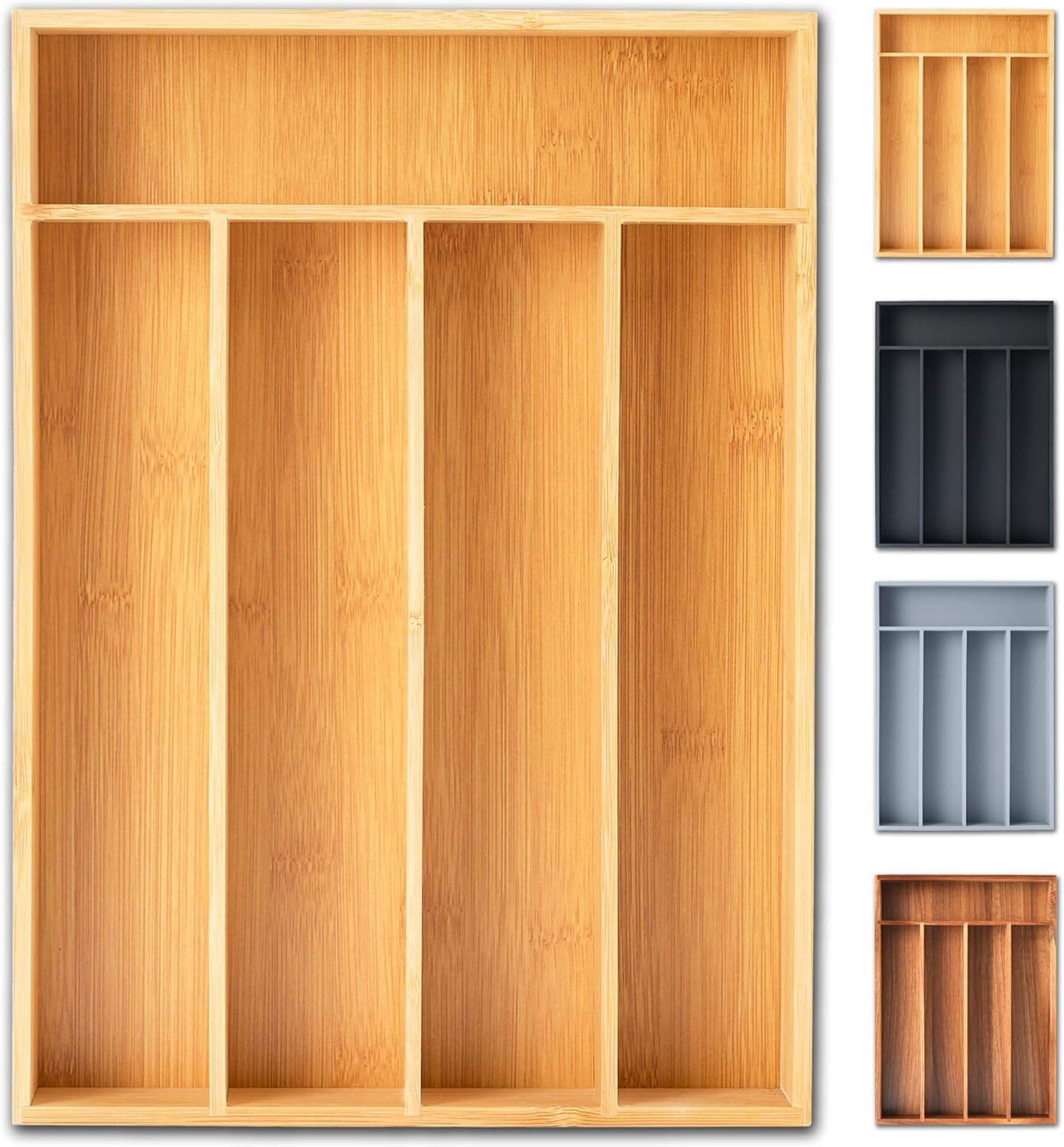 , 10 Inch Utensil Organizer Kitchen Drawer Organizer Bamboo Silverware Holder Cutlery Tray Organizer in Drawer Flatware Organizer Tray(5 slots, Natural