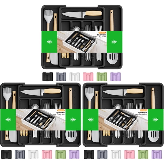Silverware Organizer,Adjustable & Expandable Drawer Organizer,Utensil Drawer Organizer, BPA Free Utensil Holder, Cutlery Tray for Forks, Spoons, Knives in Kitchen,