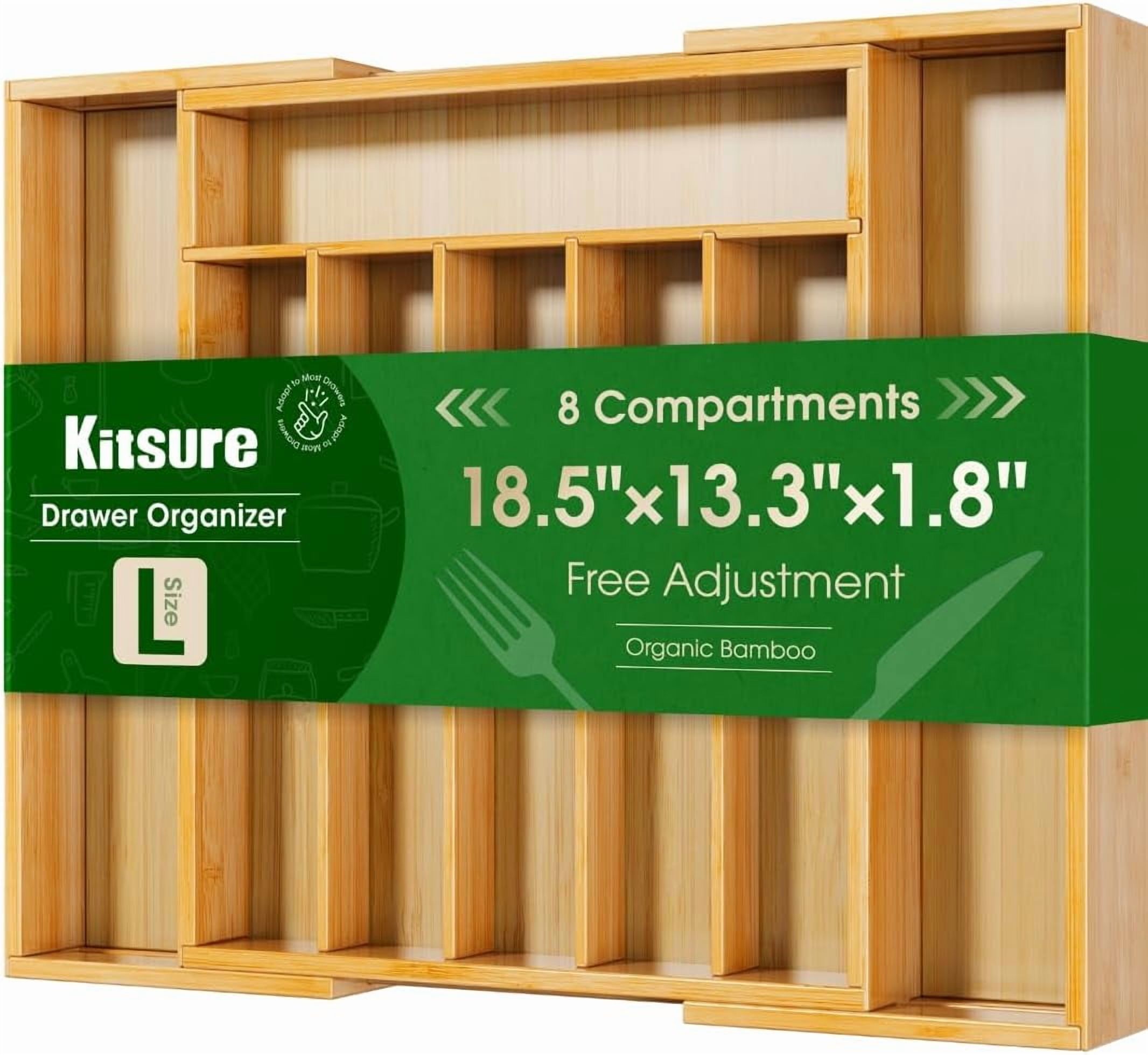 Silverware Organizer - Expandable Bamboo Kitchen Drawer Organizer for Cooking Utensils and Cutlery, Sturdy & Thickened Kitchen Organizers and Storage Solution, Large, Natural