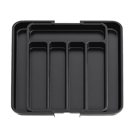Silverware Organizer-Expandable Kitchen Drawer Organizer, Utensil Organizer,Cutlery Drawer Organizer for Forks,Knives,1 * silver storage box,Black