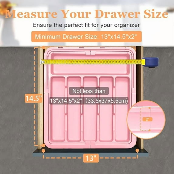 Silverware Organizer Expandable Kitchen Utensil Drawer Organizer with 9 Compartment Large Cutlery Organizer Tray for Forks Knives 13" - 22"W ,14.5" - 19"L