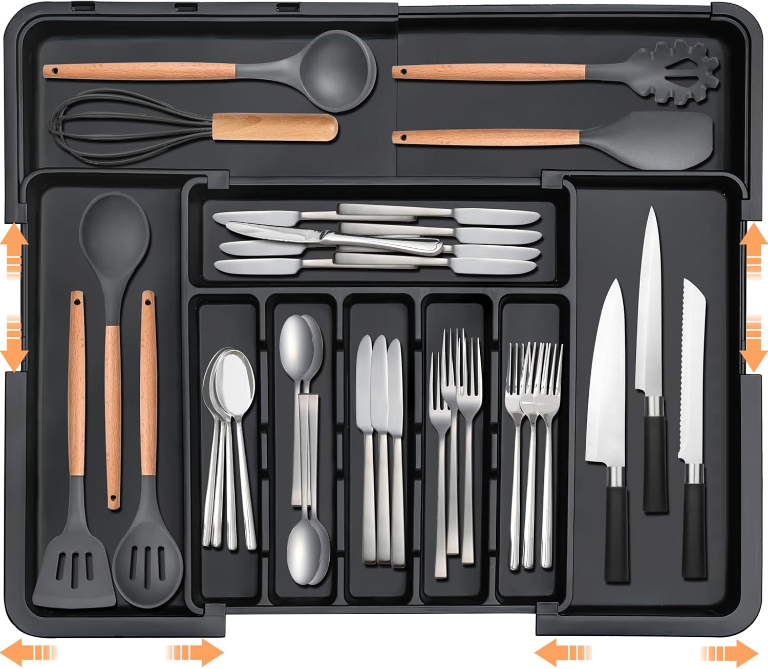 Silverware Organizer Expandable Kitchen Utensil Drawer Organizer Lar BPA Free Adjustable Cutlery Silverware Tray for Spoons Forks Knives Stora Divider for Kitchen Flatware 6-9 Slots