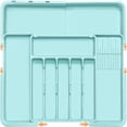 thumbnail image 1 of Silverware Organizer - Expandable Large Kitchen Drawer Organizer Utensil Organizer with 2 Knife Block Inserts, 22"x 19"Cutlery Tray with Drawer Dividers for Kitchen Flatware (Turquoise), 1 of 9