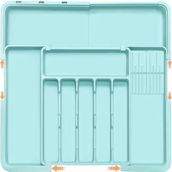 Silverware Organizer - Expandable Large Kitchen Drawer Organizer Utensil Organizer with 2 Knife Block Inserts, 22"x 19"Cutlery Tray with Drawer Dividers for Kitchen Flatware (Turquoise)