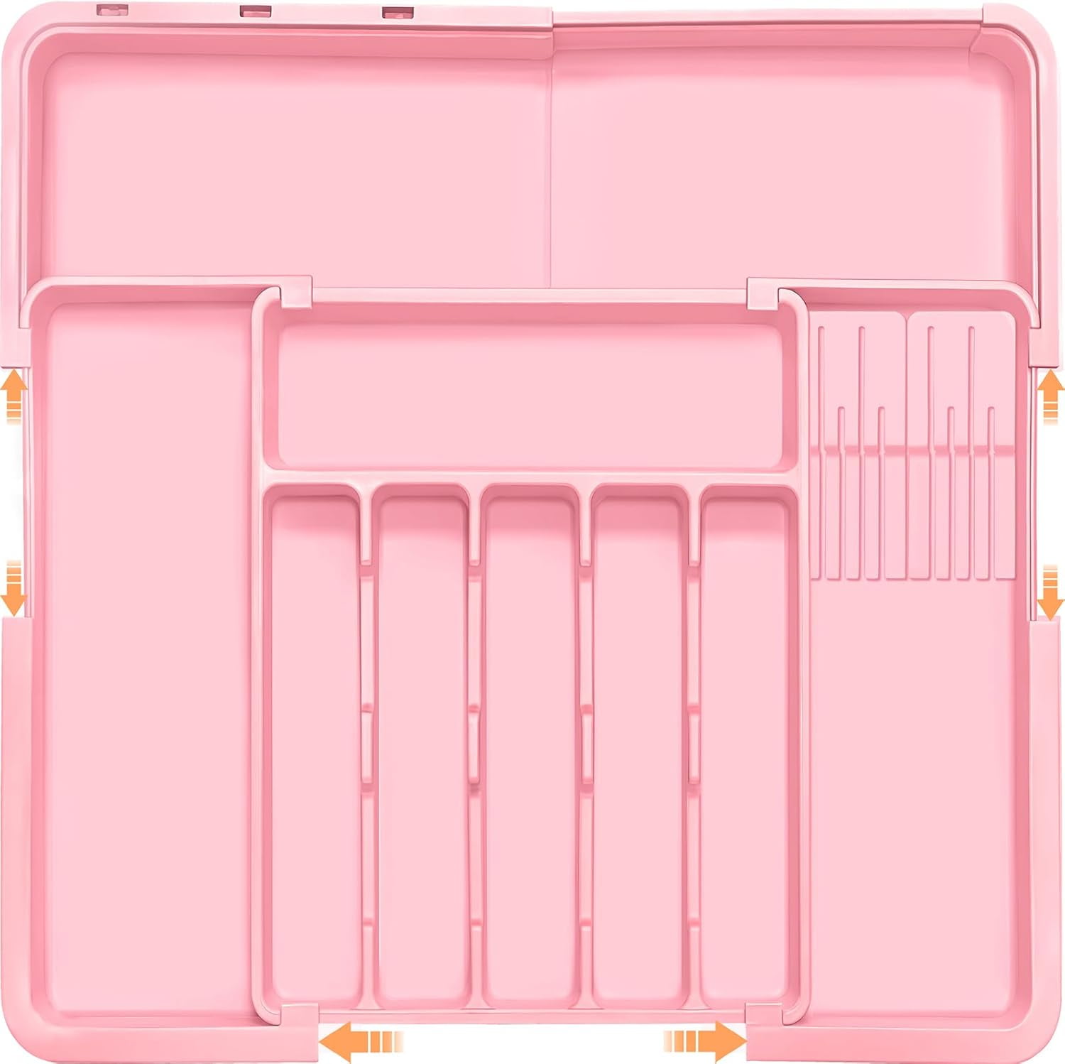 Silverware Organizer - Expandable Large Kitchen Drawer Organizer Utensil Organizer with 2 Knife Block Inserts, 22"x 19"Cutlery Tray with Drawer Dividers for Kitchen Flatware (Pink)
