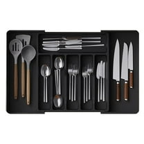 Silverware Organizer, Expandable Utensil Tray for Kitchen, BPA Free Silverware Drawer Organizer Adjustable Flatware for Spoons Forks Knives, Plastic Organizers and Storage for Kitchen Drawers(Black)