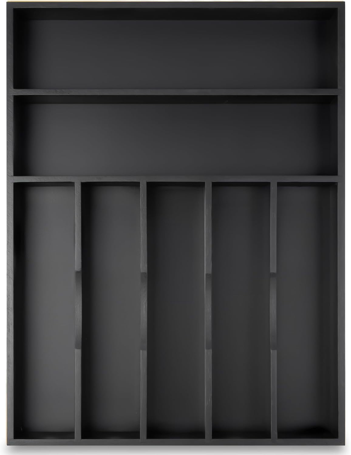 Silverware Organizer Kitchen Drawer Organizer Utensil Organizer Bamboo Silverware Holder Cutlery Organizer in Drawer Flatware Organizer Tray(7 slots, Black