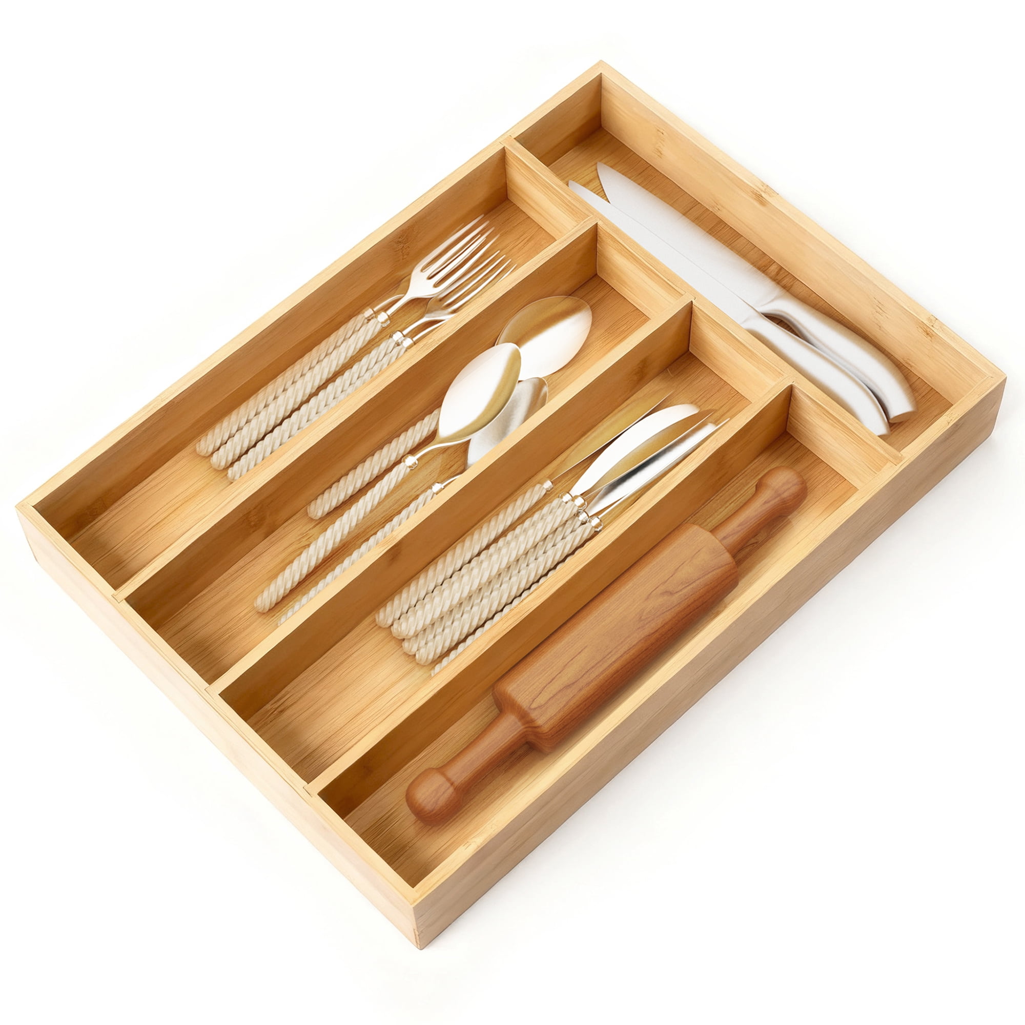 GARITIN Silverware Organizer Kitchen Drawer Organizer Utensil Organizer Bamboo Silverware Holder Cutlery Organizer Flatware Organizer Tray for Drawer, Natural