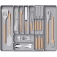 thumbnail image 1 of Silverware Organizer for Kitchen Drawers, Expandable Utensil Tray with Removable Knife Block, Adjustable Cutlery and Flatware Holder, Plastic Spoon Forks Holder Storage Divider, Gray, 1 of 3