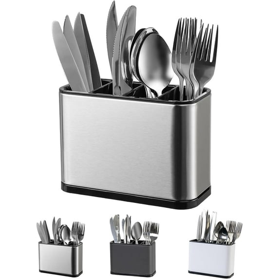 Silverware Organizer,Kitchen Utensil Holder For Counter,Stainless Steel Caddy,4 Compartments Organizer,Capacity Flatware Spoon Fork Tool Cutlery Holder(Silvery)