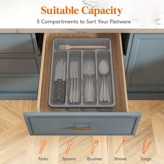 Silverware Organizer with Lid, Covered Utensil Tray,Plastic Cutlery Storage Box for Kitchen Drawer and Countertop, Flatware Case Holder for Spoons Forks