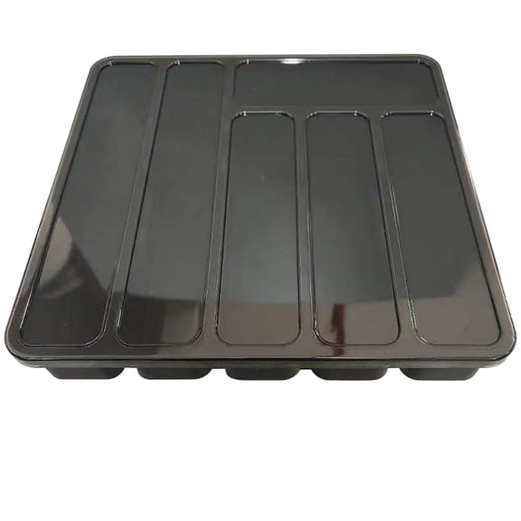 Silverware Organizer with Lid for Kitchen Drawer and Countertop Covered Plastic Utensil Tray with 6 Compartments for Cutlery, Flatware, Spoons, Forks, Knives, Camping and RV Travel