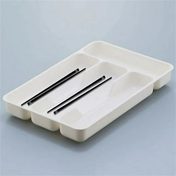 Silverware Organizer Tableware Cutlery Drawer Organizer, Utensil Tray for Kitchen Drawer, Cutlery and Flatware Storage Box for Spoons Forks Knives Holder Case, 4 Compartments 10.7x6.9"(White)