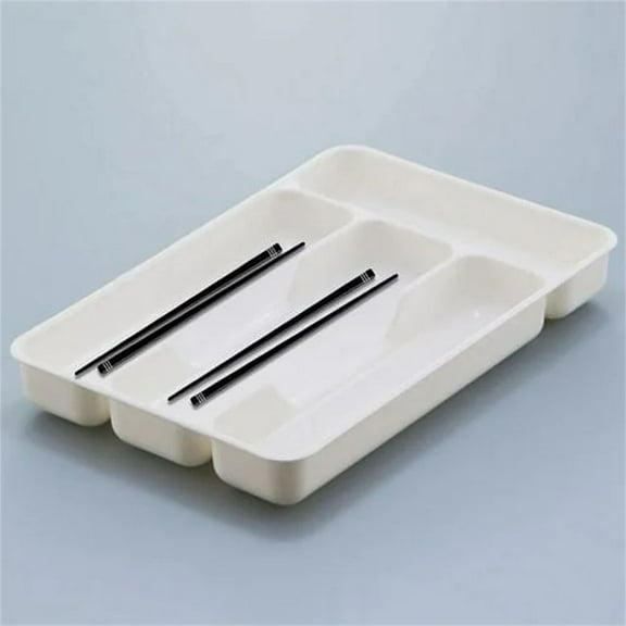 Silverware Organizer Tableware Cutlery Drawer Organizer, Utensil Tray for Kitchen Drawer, Cutlery and Flatware Storage Box for Spoons Forks Knives Holder Case, 4 Compartments 10.7x6.9"(White)