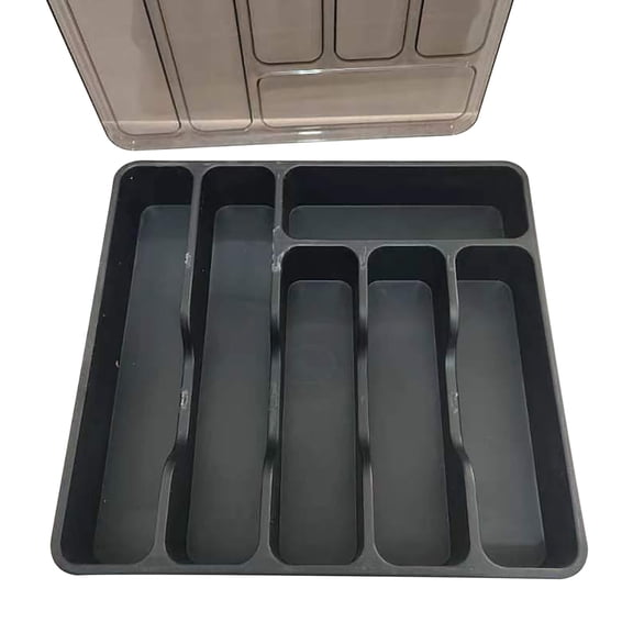 Silverware Organizer,Utensil Drawer Organizer,Silverware Organizer with Lid, Covered Utensil Tray for Kitchen Drawer and Countertop, Plastic Cutlery and Flatware Storage Box(Black)