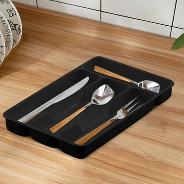 Silverware Organizer，Utensil Flatware Tableware Organizer for Kitchen, Plastic Cutlery silverware Tray for Drawer,Fits Standard Drawer,4-Compartment Organizer White