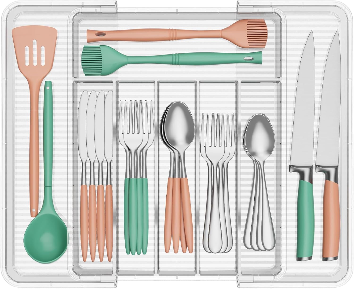 Kitchen Silverware Storage Silverware Organizer for Kitchen Drawer, Clear Expandable Utensil Tray ...