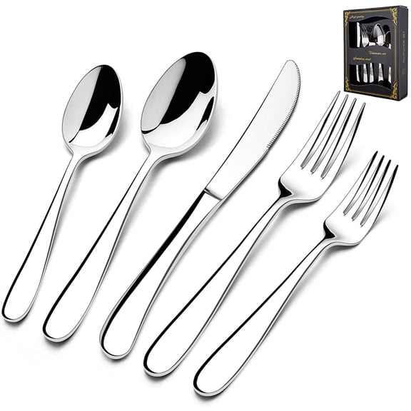 Silverware Set for 12, 60-Piece Heavy Duty Stainless Steel Flatware Utensils, Food Grade Cutlery Set Including Knife Fork and Spoon, Modern Tableware for Home and Restaurant, Dishwasher Safe