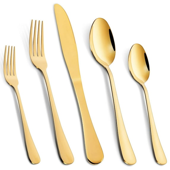 Silverware Set, 20 Piece Flatware Set, Stainless Steel Home Kitchen Hotel Restaurant Tableware Cutlery Set,Include Knife/Fork/Spoon,Gold, Dishwasher Safe