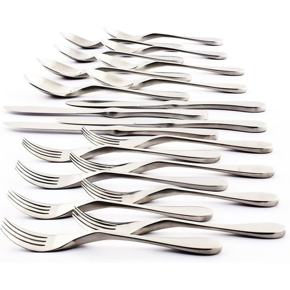 Silverware Set - 20 Piece Matte Silver Cutlery set - Ergonomic Design Utensil sets, 18/10 Stainless Steel Forks Spoons and Knives set