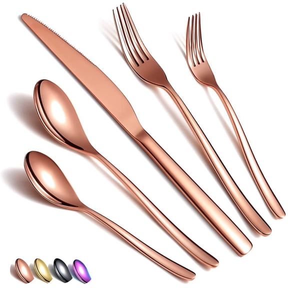 Silverware Set 20 Pieces, Stainless Steel Cutlery Set, Titanium Rose Gold Plated Cutlery with Copper Cutlery, Suitable for 4 People
