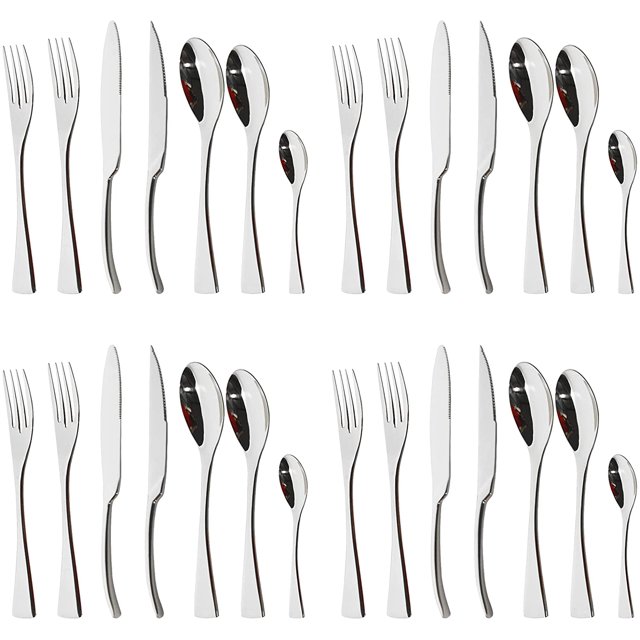 Silverware Set, 28Piece 304 Stainless Steel Mirror Polished Flatware Set Service for 4, Knife