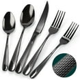 thumbnail image 1 of Silverware Set, 30 Pieces Black Hammered Flatware Set for 6, Mirror Polished Stainless Steel Cutlery Set for Home, Kitchen, Restaurant and Hotel, Dishwasher Safe, 1 of 7