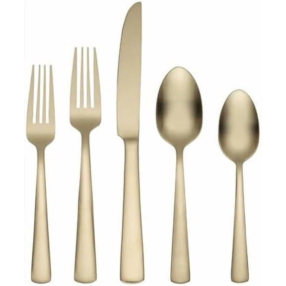 Silverware Set For 4, Aptitude Champagne Satin 20-Piece Flatware Set, Service For 4, 18/0 Stainless Steel Silverware Set, Dishwasher Safe, Knives Spoons and Forks Set, (Champagne, 20 Piece)