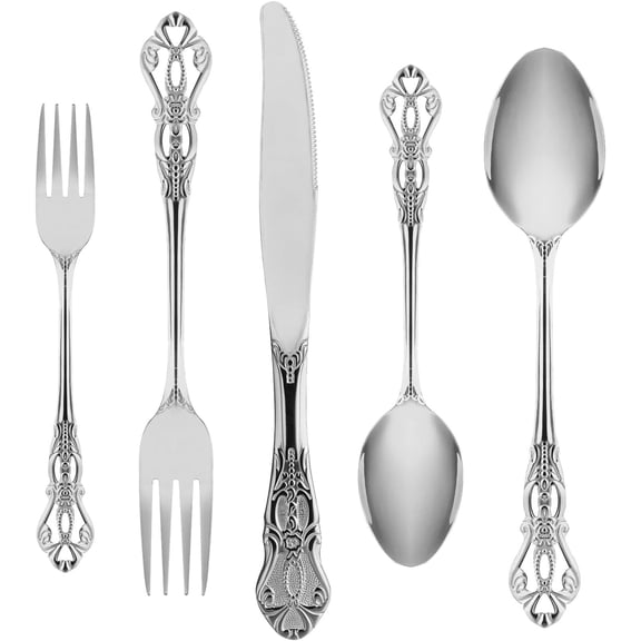 Silverware Set for 4, Stainless Steel Gorgeous Retro Royal Flatware Set, 20-Pieces Cutlery Tableware set, Kitchen utensils set Include Spoons And Forks Set, Mirror Finish, Dishwasher Safe
