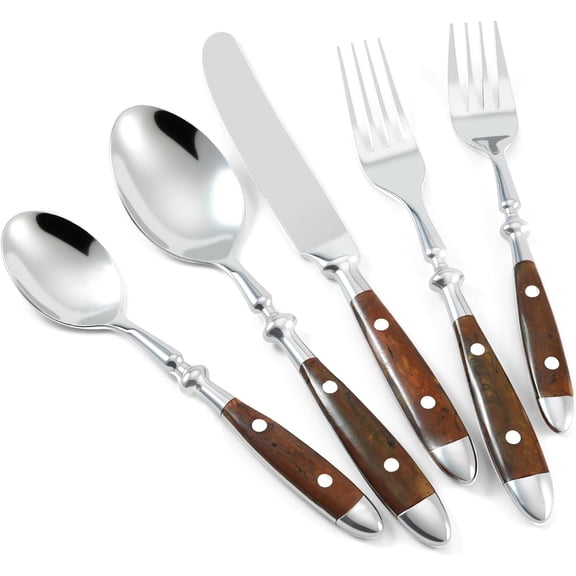 Silverware Set 40-Piece 18/10 Stainless Steel Brown Vintage Flatware Handle Luxury Cutlery Service for 8