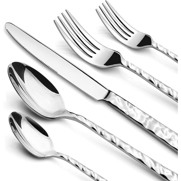 Silverware Set, 40 Piece Premium Stainless Steel Flatware Set for 8, Heavy Duty Silverware Cutlery Sets with Wavy Patterns, Spoons and Forks Set, Mirror Polished, Dishwasher Safe