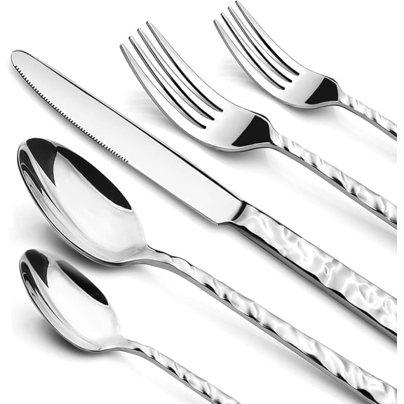 Silverware Set, 40 Piece Premium Stainless Steel Flatware Set for 8, Heavy Duty Silverware Cutlery Sets with Wavy Patterns, Spoons and Forks Set