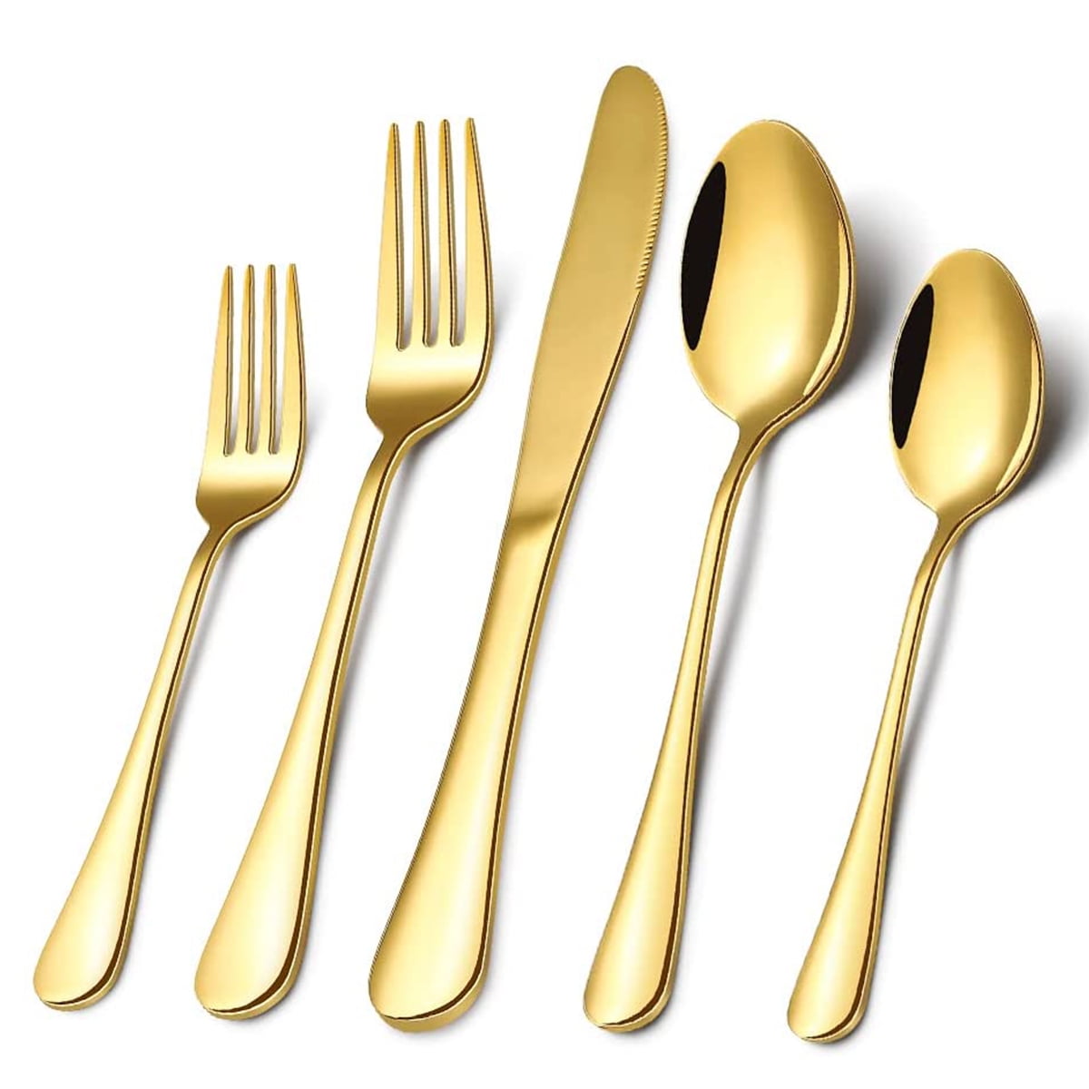 Silverware Set, 45 Piece Stainless Steel Flatware Cutlery Set Service for 9, Include Knife Fork Spoon, Stylish Mirror Finish, Dishwasher Safe Perfect for Home Kitchen Restaurant, Gold